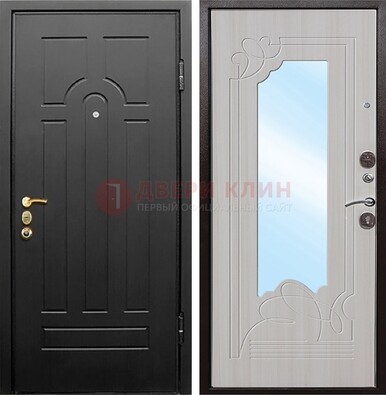 Темная входная дверь с МДФ Беленый дуб и зеркалом ДЗ-58 в Йошкар-Оле
