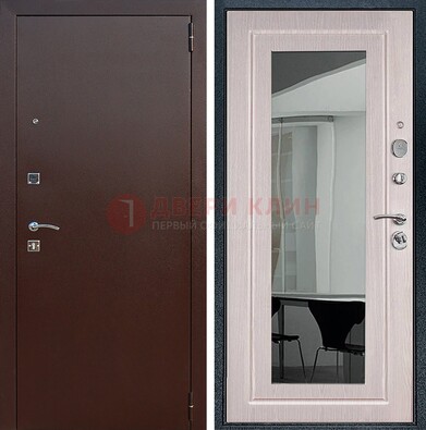 Входная дверь с порошковым напылением Медный антик/Белый дуб с зеркалом ДЗ-63 в Кубинке