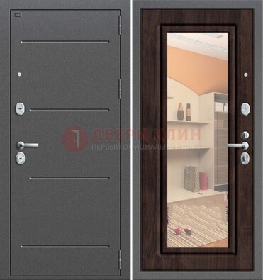 Серая стальная дверь с зеркалом винорит внутри ДЗ-6 в Йошкар-Оле