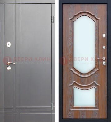 Белая уличная дверь со светлой МДФ и зеркалом ДЗ-77 в Йошкар-Оле