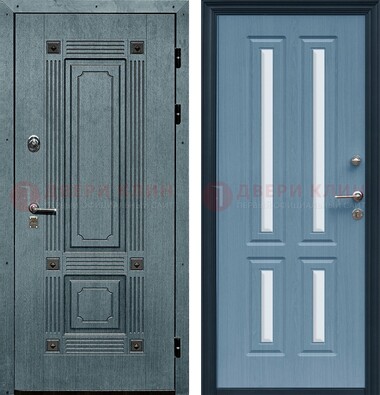Голубая филенчатая дверь с МДФ и зеркальными вставками внутри ДЗ-80 в Краснодаре