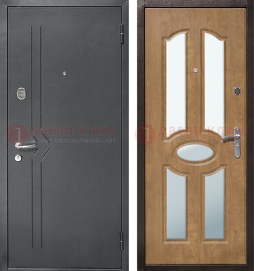 Железная серая дверь с порошковым напылением и МДФ с зеркалом ДЗ-90 в Йошкар-Оле