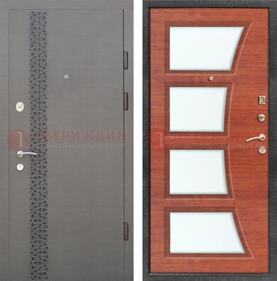Коричневая дверь с узором и виноритом МДФ Венге с зеркалом внутри ДЗ-92 в Йошкар-Оле