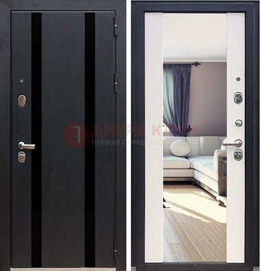 Черная входная дверь с зеркалом МДФ внутри ДЗ-9 в Йошкар-Оле