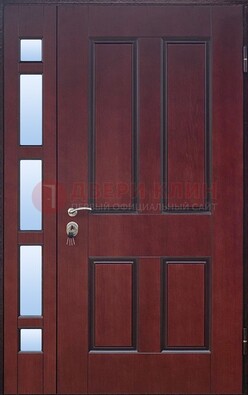 Красная входная полуторная дверь со стеклом ПЛ-10 в Йошкар-Оле