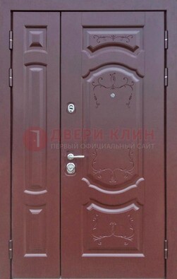 Коричневая стальная полуторная дверь с МДФ ПЛ-14 в Йошкар-Оле