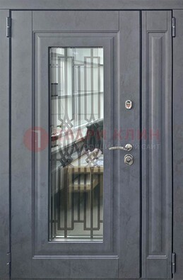 Серая стальная дверь Винорит со стеклом и ковкой ПЛ-29 в Йошкар-Оле