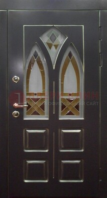 Чёрная железная дверь с МДФ и витражом ВЖ-27 в Йошкар-Оле