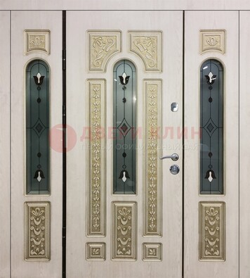 Светлая железная дверь с МДФ и витражом ВЖ-34 в Йошкар-Оле